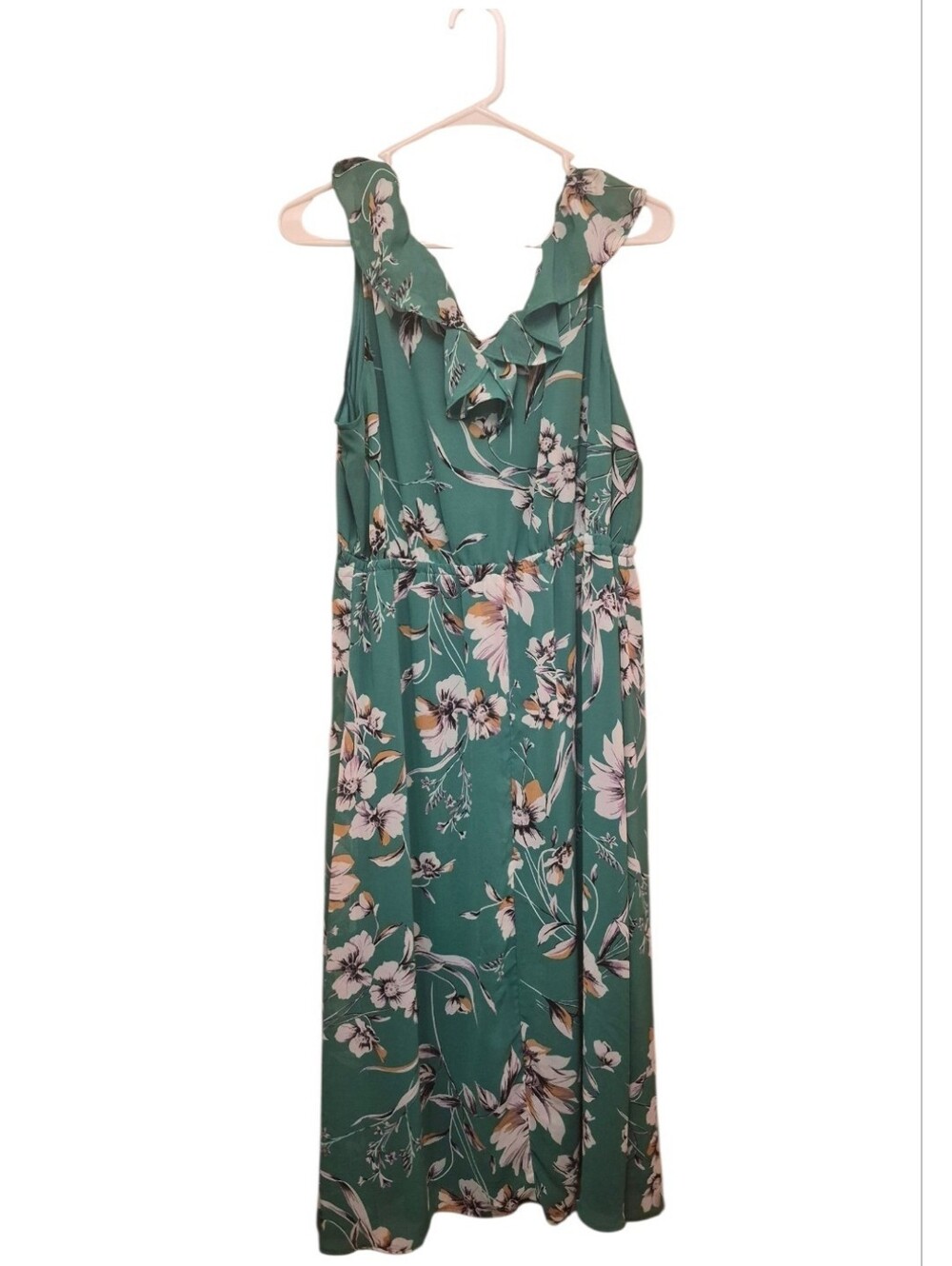 Maurices Green Floral Ruffle V-Neck Maxi Dress With Slip XL